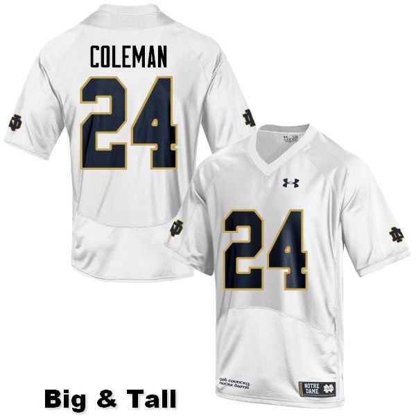 Men's NCAA Notre Dame Fighting Irish #24 Nick Coleman Stitched College Under Armour Authentic White Big & Tall Football Jersey WA10L23XP